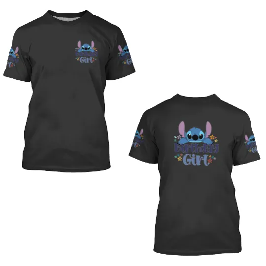 Stitch Birthday Girl 3D T Shirts, Disney Lilo Stitch 3D T Shirts, Birthday 3D T Shirts