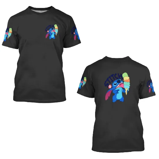 Disney Stitch Eat Ice Cream 3D T Shirts, Stitch 3D T Shirts, Disney 3D T Shirts, Disneyland 3D T Shirts