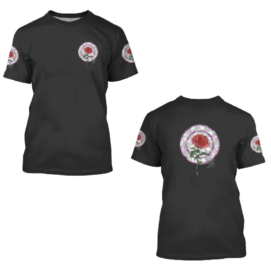 Disneyss Beauty And The Beast Stained Glass Rose 3D T Shirts