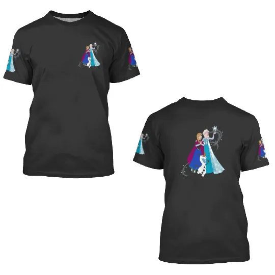 disney frozenss Olaf Anna Elsa Sisters Snowflake Portrait 3D T Shirts