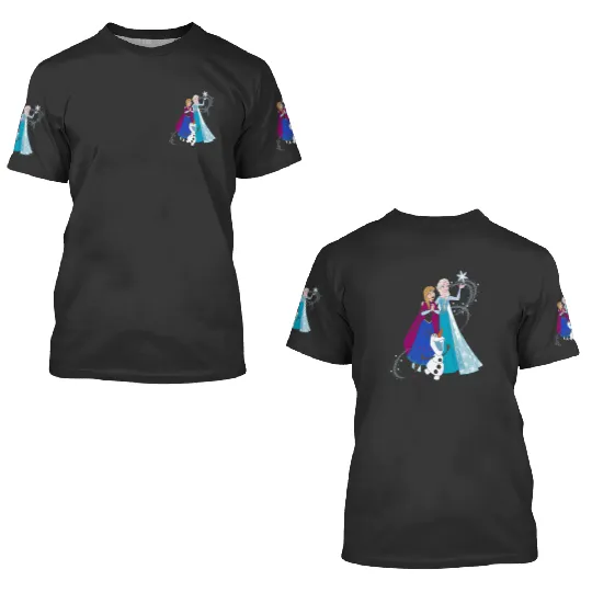 disney frozenss Olaf Anna Elsa Sisters Snowflake Portrait 3D T Shirts