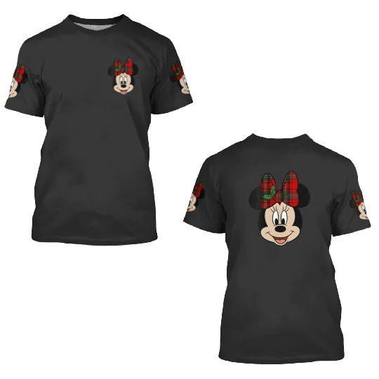 Womens Disney Mickey And Friends Christmas Minnie Mistletoe Bow VNeck 3D T Shirts