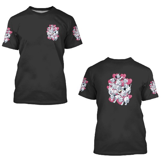 Discover Disney 101 Dalmatians Valentines Day Puppies Hearts 3D T Shirts
