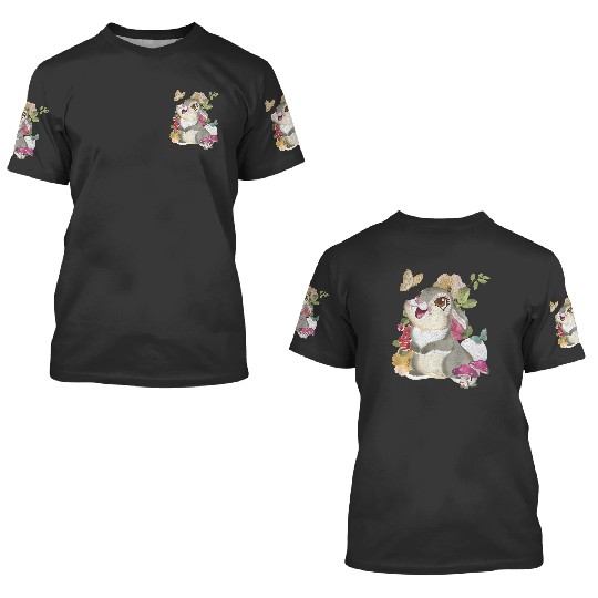 Disney Bambi Thumper Vintagess Floral Portrait Premium 3D T Shirts