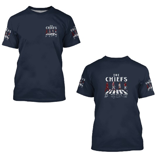 Chiefs Walking Abbey Road Signatures Football unsiex 3D T Shirts, 3D T Shirts, Andy Reid, Travis Kelce, Patrick Mahomes, Chris Jones