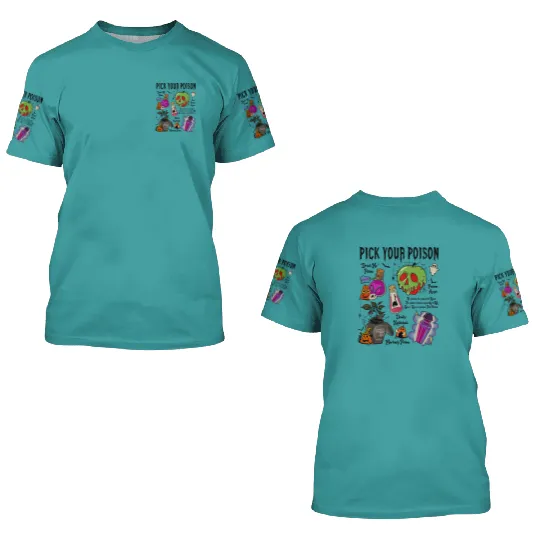 Vintage Pick Your Poison Disney Halloween 3D T Shirts, Retro Disney Villains Poison Halloween 3D T Shirts, Family Halloween 3D T Shirts