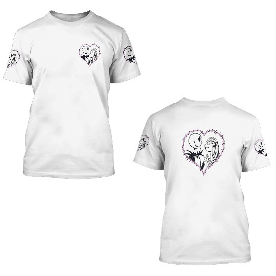 Disney The Nightmare Before Christmas Jack Sally Heart 3D T Shirts