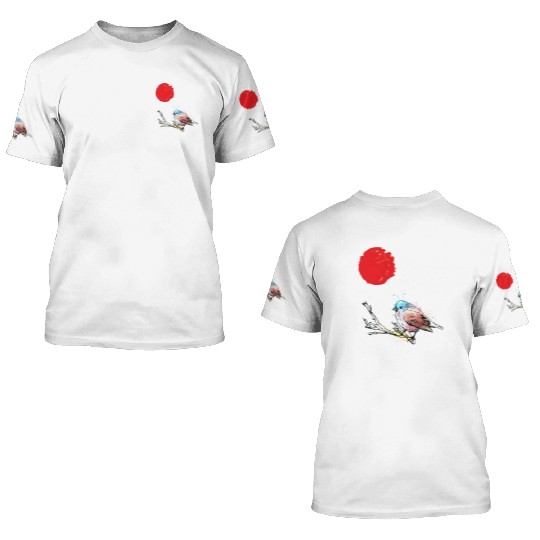 Murakami Birds Red Moon Japenese 3D T Shirts