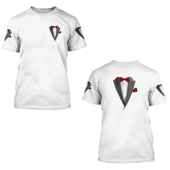 Tuxedo Tie Designs Tux red 3D T Shirts