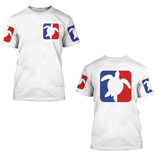 red blue square button sea turtle silhouette outli 3D T Shirts