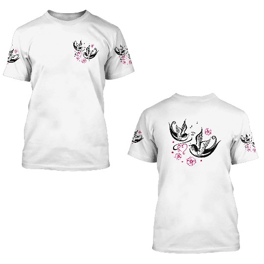 Sakura Cherry Blossom Swallow Birds Spring Flowers 3D T Shirts