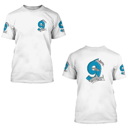 9th Birthday 3D T Shirts Boys Great White Shark