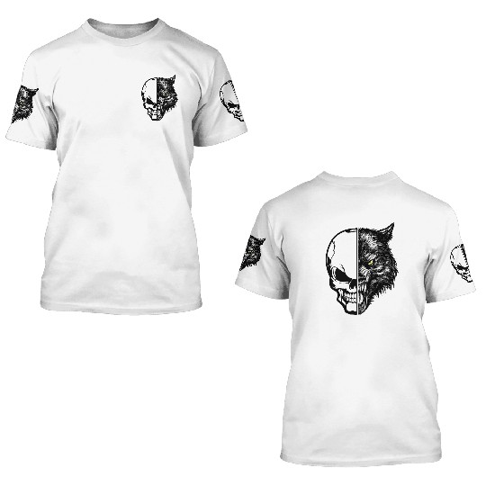 skull and wolf 3D T Shirts