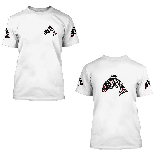 Native American Red Black Haida Vector Salmon 3D T Shirts