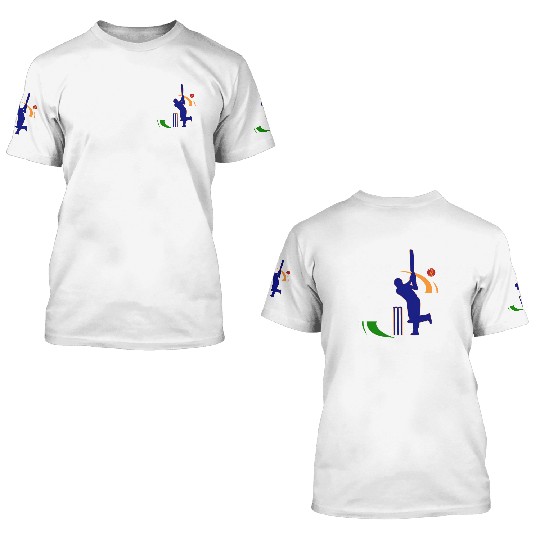 India Cricket With Indian Flag Brush Stroke 3D T Shirts