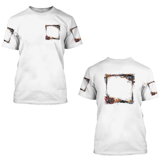 Square Grunge Paint Orange And Red Frame 3D T Shirts