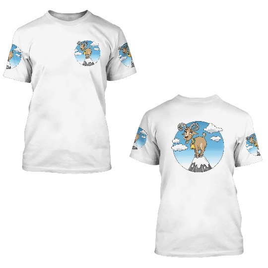 Mountain goat peaks with snow cartoon 3D T Shirts