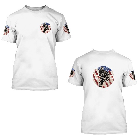 Dirt Bike American Flag 3D T Shirts
