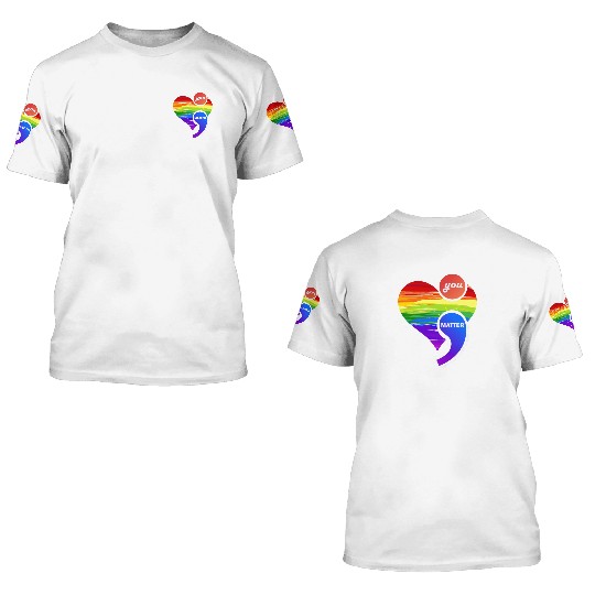 Rainbow Heart Semicolon You Matter 3D T Shirts