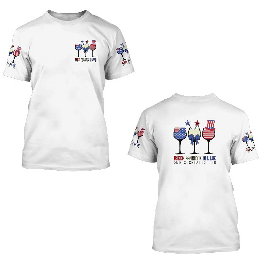 Red White Blue and Cocktails 3D T Shirts