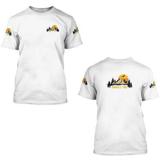 Nature And Shit Camping Mountain Retro Sunset 3D T Shirts
