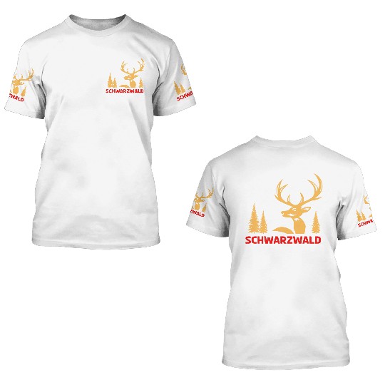 Red deer in the forest design for Black Forest 3D T Shirts