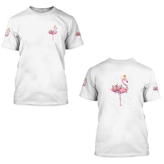 Flamingo Christmas Tree Lights Xmas Gift 3D T Shirts