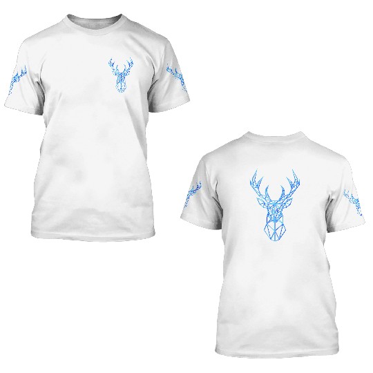 Deer Head Geometric Polygon Neon Blue Antlers 3D T Shirts