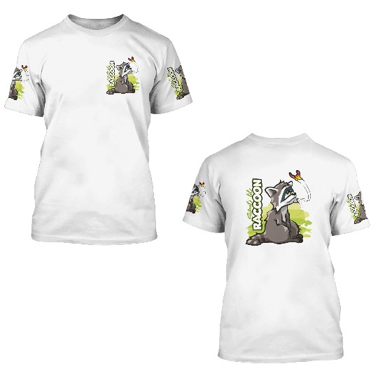 Sweet Little Raccoon with Butterfly 3D T Shirts
