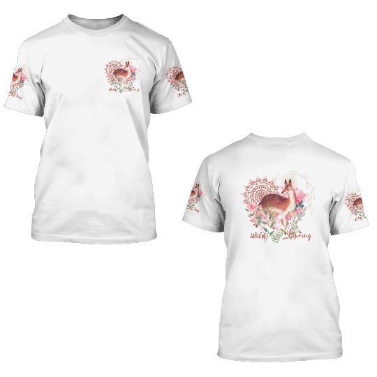 Sweet Deer In Wild Spring - 3 3D T Shirts