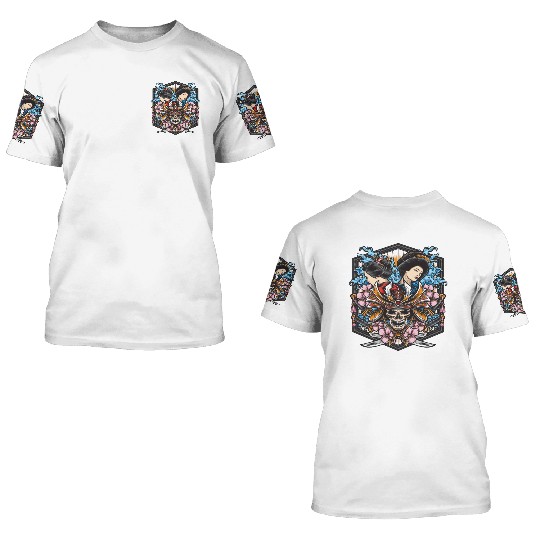 skull samurai with geisha 3D T Shirts