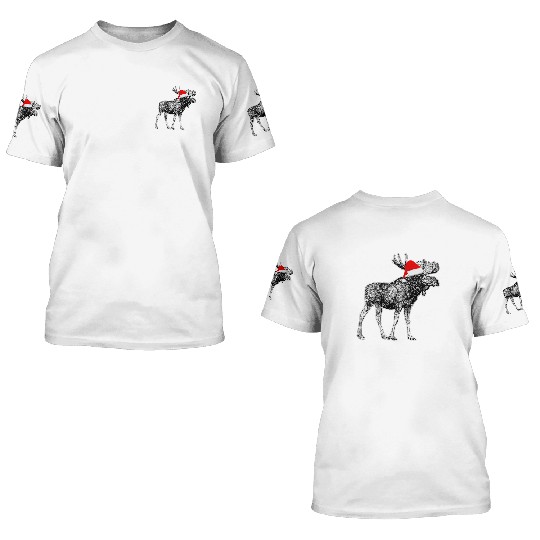 Moose Santa Christmas Canada Alaska 3D T Shirts