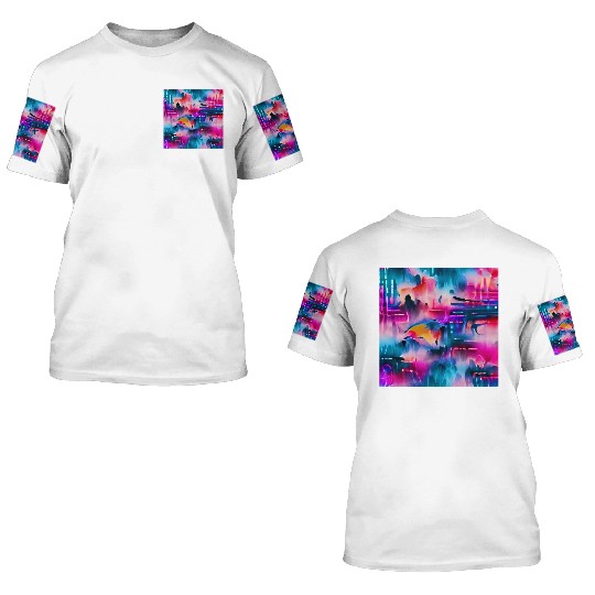 Abstract watercolor pattern in retro neon colors 3D T Shirts