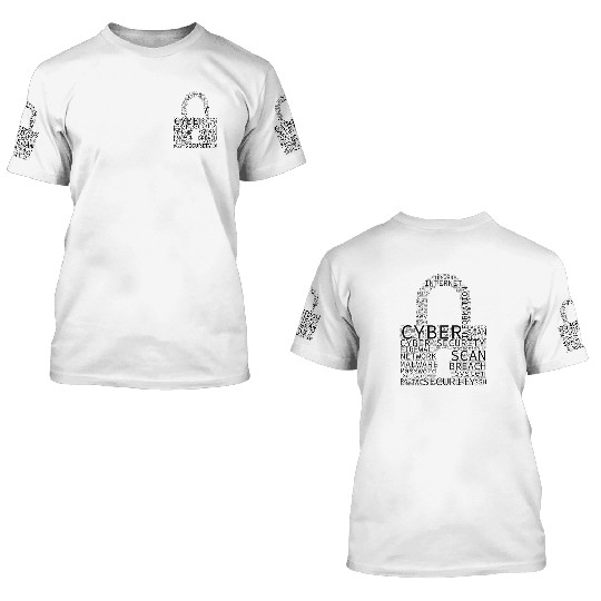 Cyber Security Wordcloud Padlock 3D T Shirts