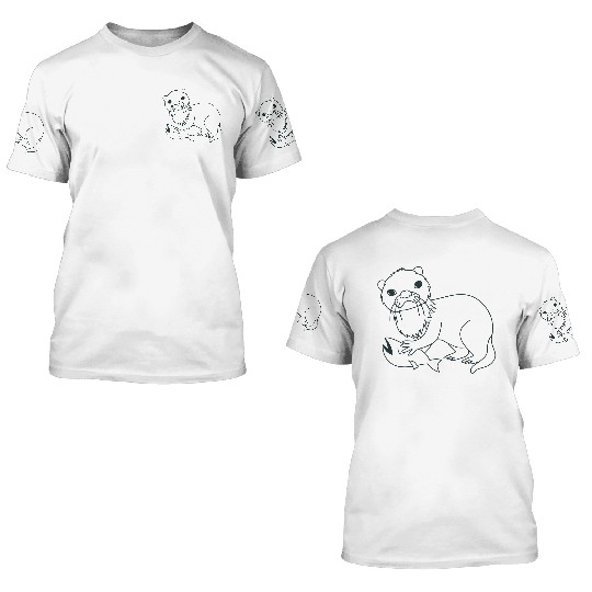 Otter with a fish 3D T Shirts