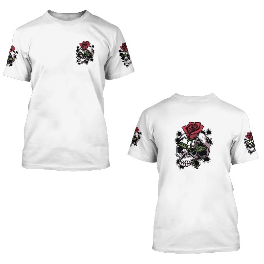 Bullets and Skull Roses Aesthetic Dripping Pattern 3D T Shirts