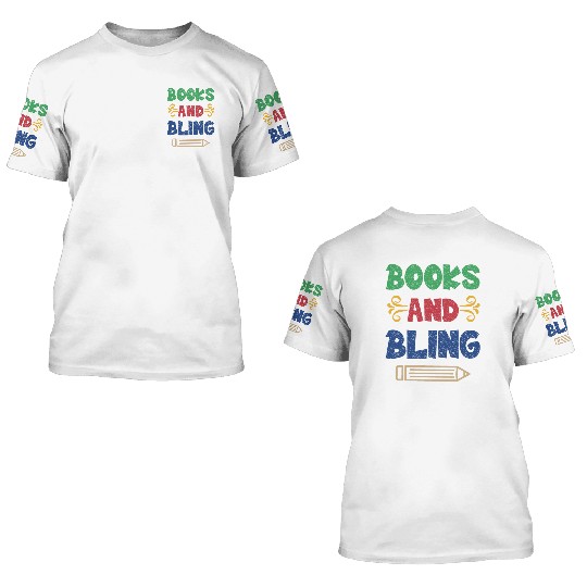 Books And Bling 3D T Shirts