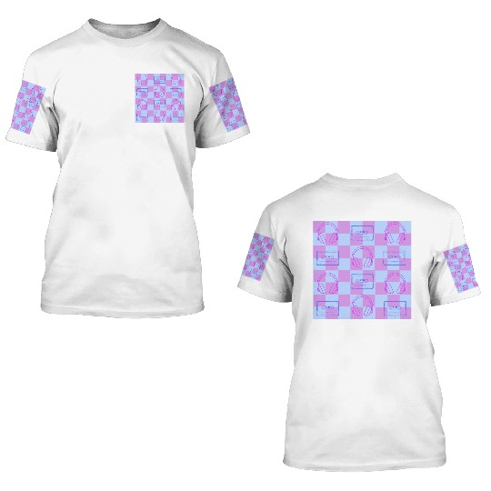 1980's Music Checkerboard - blue and purple 3D T Shirts