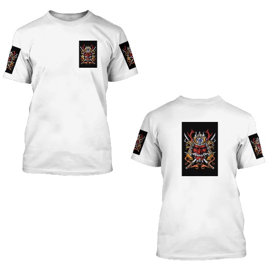 Samurai Japanese Demon Mask 3D T Shirts