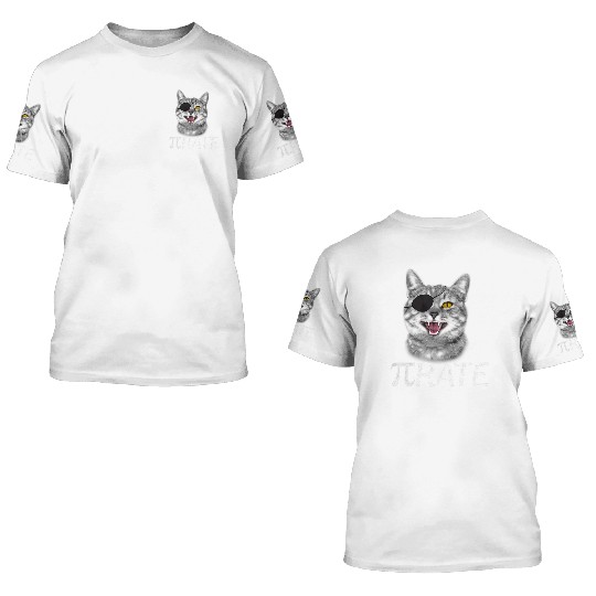 Funny Pi Day Math Science Cat Pirate 3D T Shirts