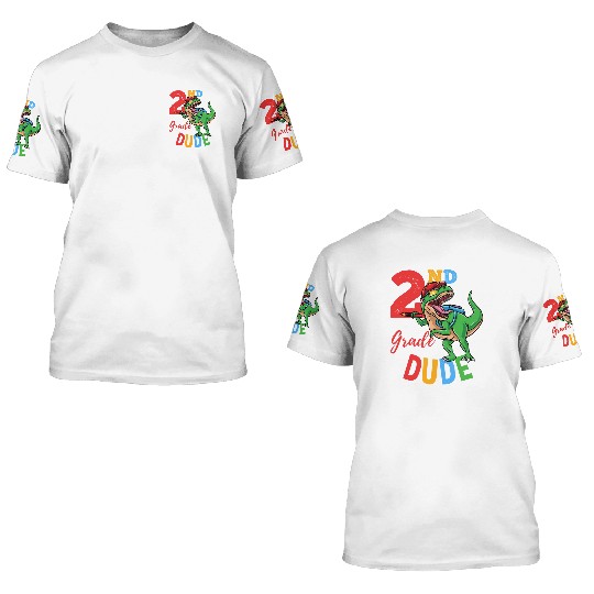 2nd Grade Dude T-Rex Dinosaur Back To School Boys 3D T Shirts