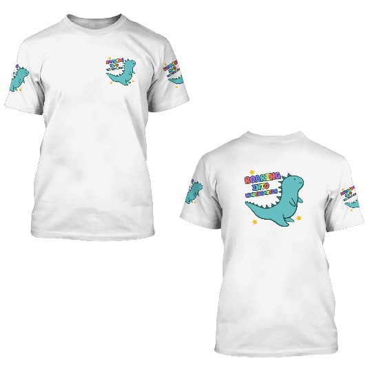 Roaring Into Kindergarten Cute Dinosaur Back To 3D T Shirts