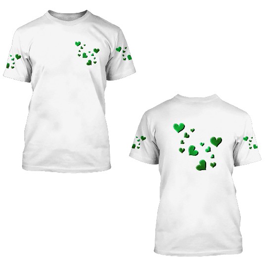 Hearts pattern green icon glitter 3D T Shirts