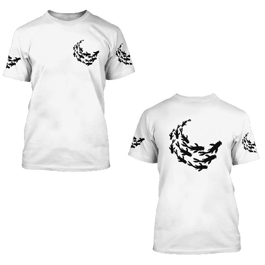 school silhouette koi fish 3D T Shirts