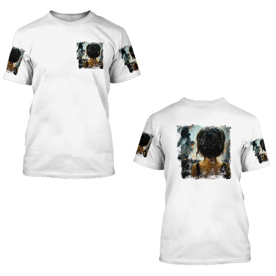 Kid in war looking at explosion 2 AI painting 3D T Shirts