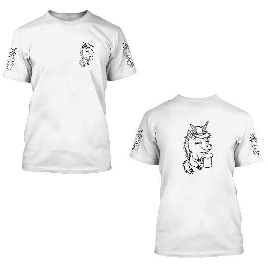 alcohol drinking sitting unicorn 3D T Shirts