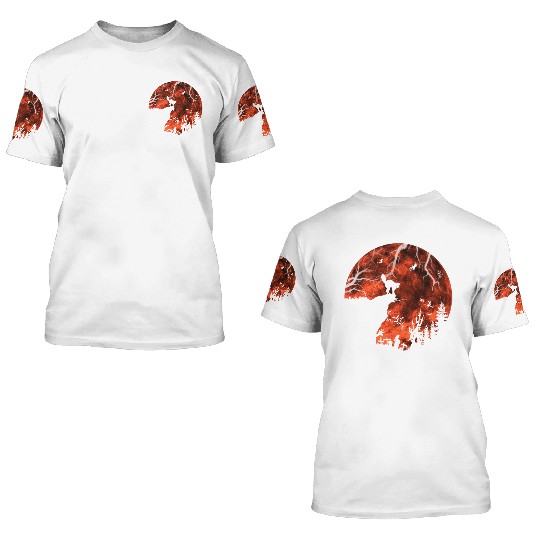 Cat Red Moon trick or treat Bats Forest Halloween 3D T Shirts