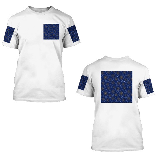 Snowflakes Pattern Blue Gold 3D T Shirts