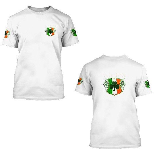 Walsh Irish Surname Ireland Flag Shield Shamrock 3D T Shirts