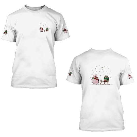 Winter fun with pig and hedgehog 3D T Shirts